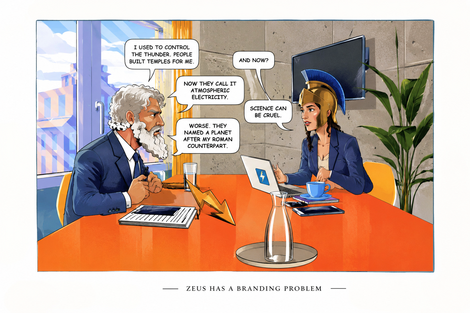 The approved Zeus and Athena comic, Zeus Has a Branding Problem